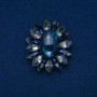Spilla Fiore 50×43 mm cabochon d'Agata, colore blu, grigio, metallo argentato