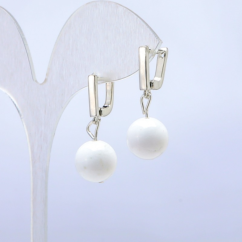 Orecchini in agata bianca, diametro 12 mm, lunghezza circa 2,5 cm
