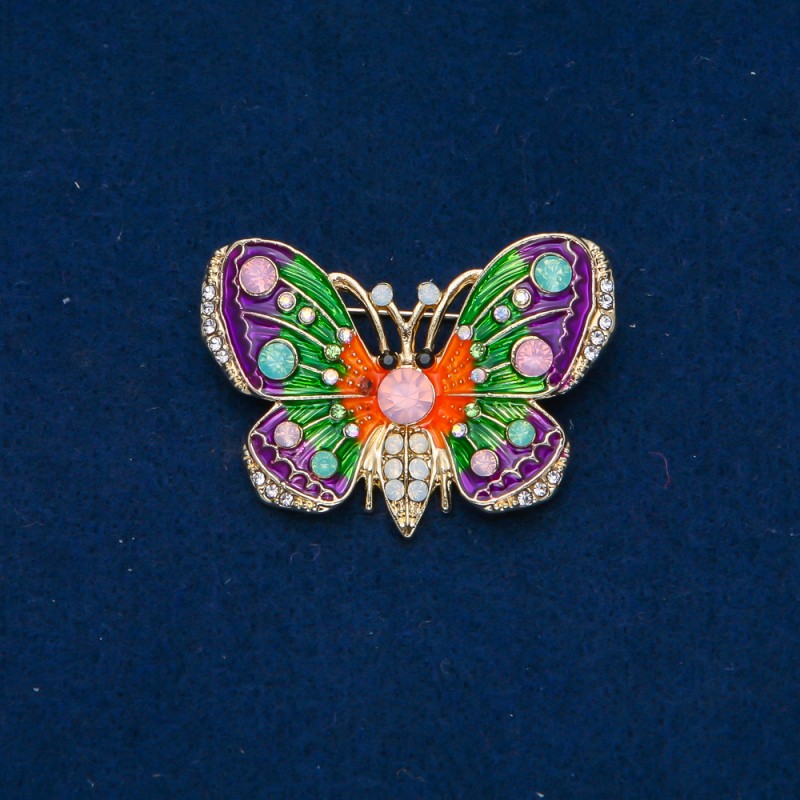 Spilla Farfalla dorata con smalto e strass