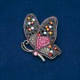 Spilla a forma di farfalla, metallo dorato, strass multicolori, 50×60 mm +