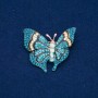 Spilla farfalla dorata in metallo, strass azzurri e bianchi e perline 37×45 mm +