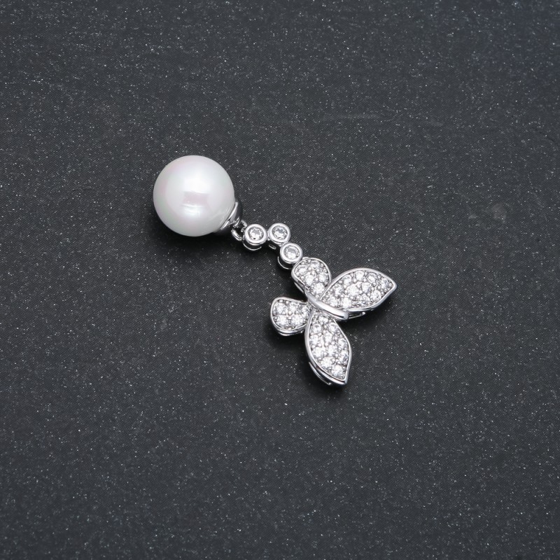 Pendente Xuping rodiato con perla e strass bianchi, diametro 32×14 mm +