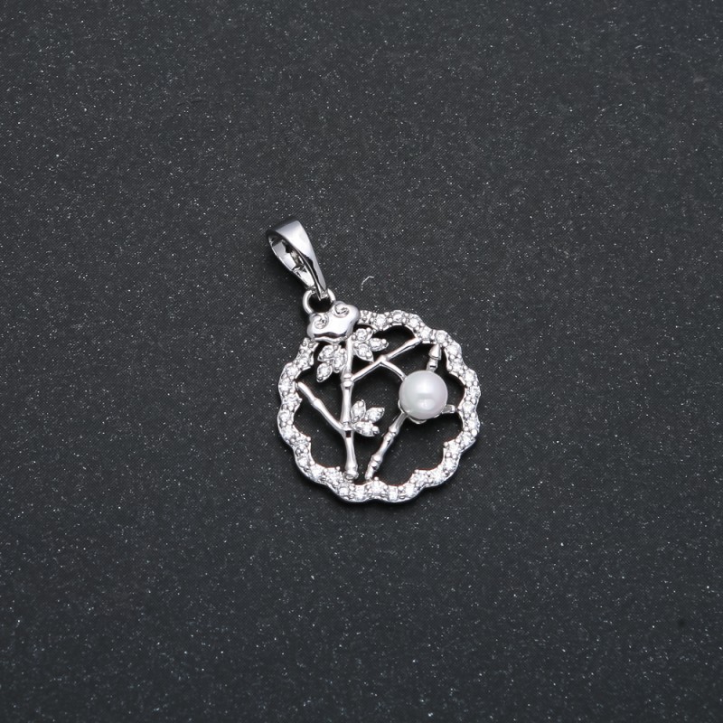 Pendente Xuping rodio con strass bianchi e perla, dimensioni 25x16 mm +