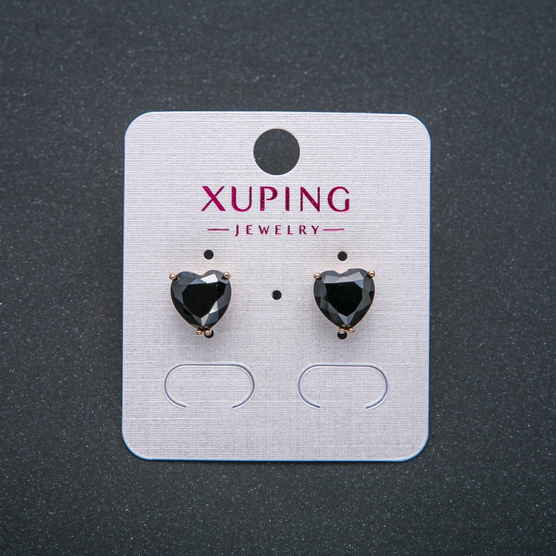 Orecchini a perno Cuore Xuping con cristallo nero e oro 18K, diametro 9 mm +