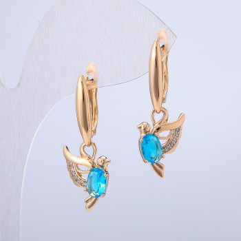 Orecchini Uccelli Xuping placcato oro 18K con strass bianchi e cristalli azzurri, diametro 32x12 mm +