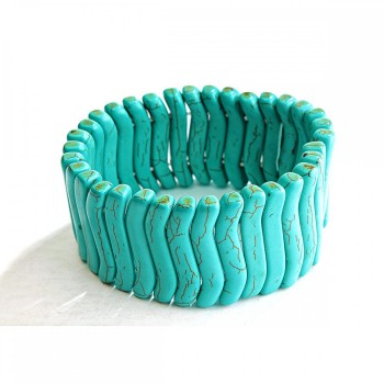 Bracciale elastico in turchese verde con venature «Onda sottile»