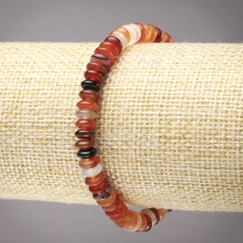 Bracciale elastico in corniola liscia a rondelle, diametro 6x3 mm
