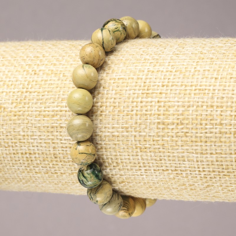 Bracciale elastico in diaspro giallo, sfere lisce, diametro 8 mm+