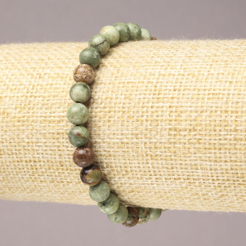 Bracciale elastico in diaspro verde con sfere lisce, diametro 6 mm+