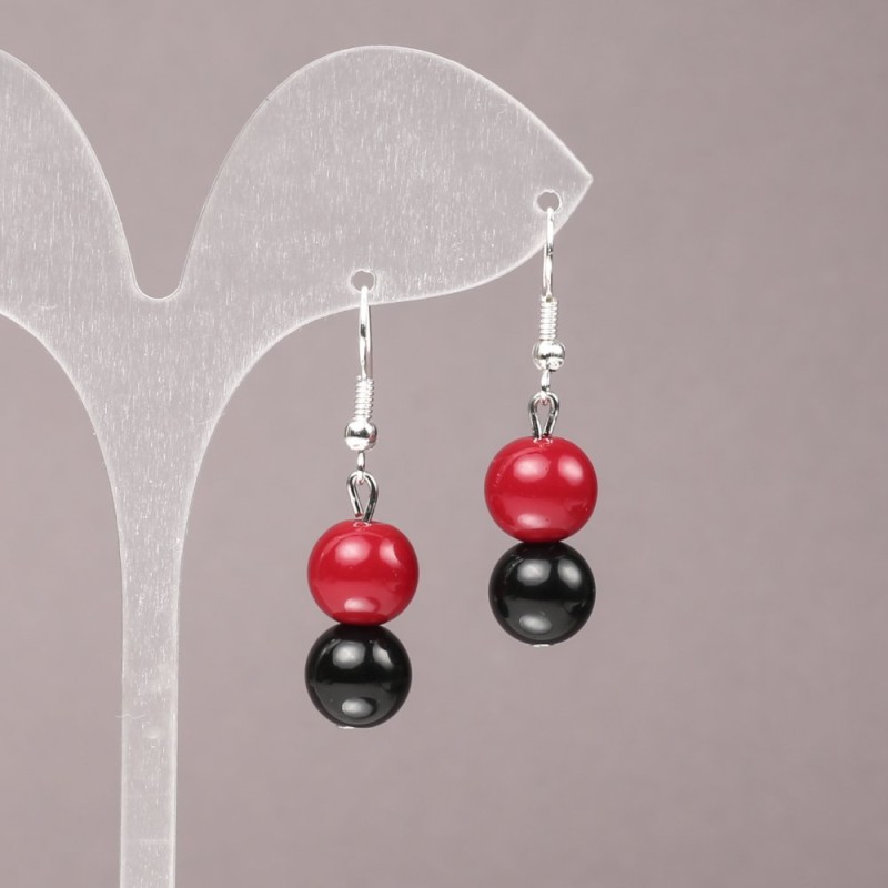Orecchini con corallo artificiale e agata, palline lisce, diametro 10 mm, lunghezza 40 mm