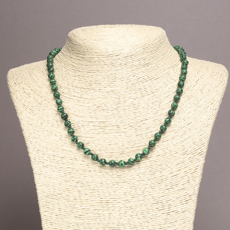 Collana in malachite (pressata), perle lisce, diametro 6 mm, lunghezza 45 cm ±