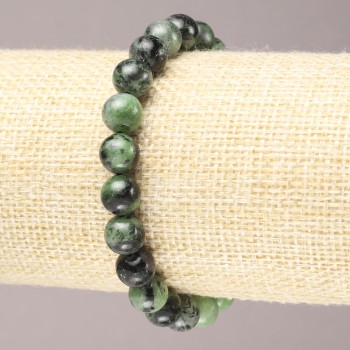 Bracciale elastico in zoisite naturale, sfere lisce, diametro circa 8 mm (+-)