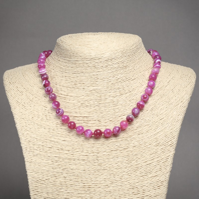 Collane con agata lampone, sfere lisce, diametro 8 mm ±, lunghezza 45 cm ±