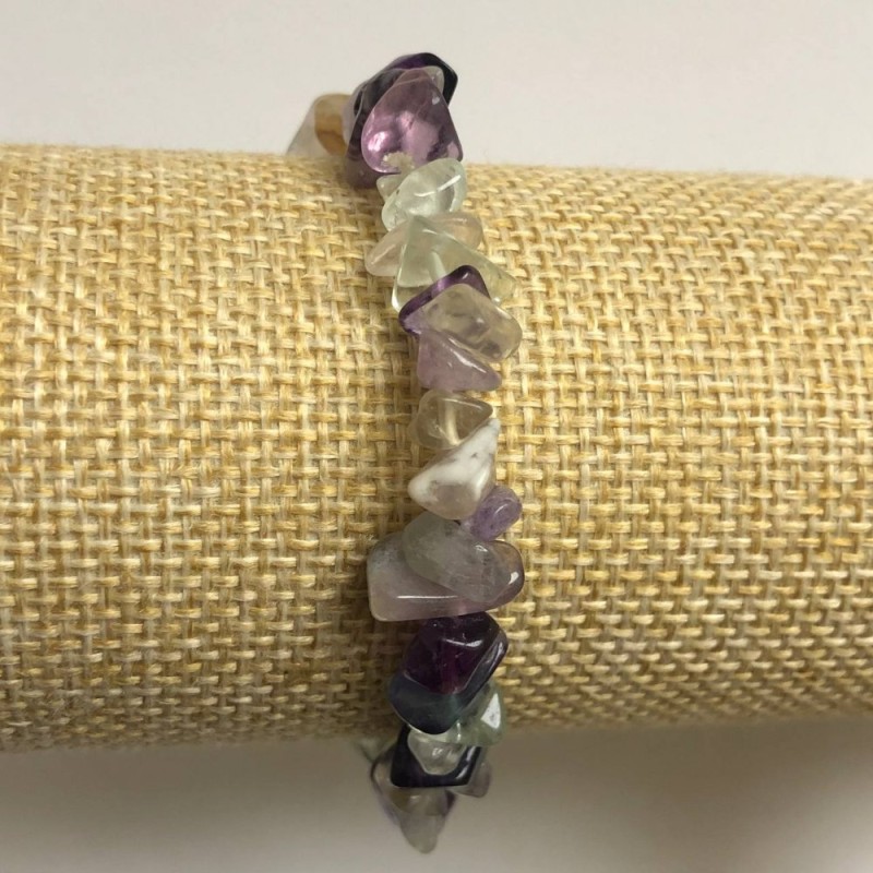 Bracciale elastico con fluorite a scaglie, diametro 7 mm (±)