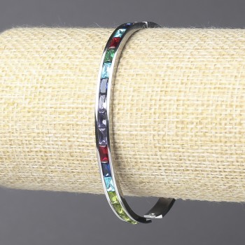 Bracciale Xuping Rodio con cristalli multicolori, spessore 5 mm + -, dimensioni 63×54 cm +