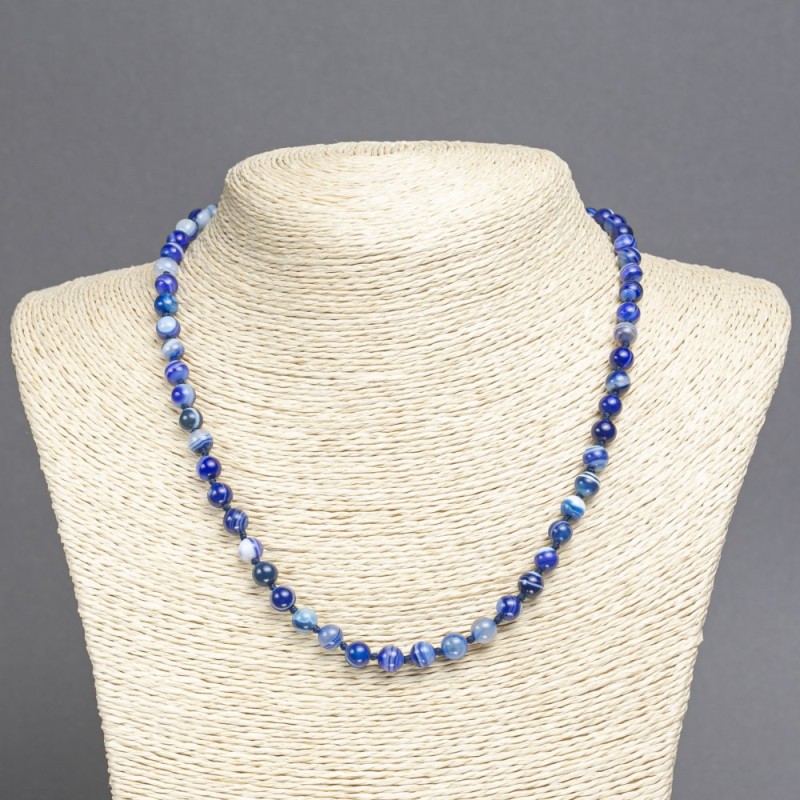 Collana in agata blu, perle da 8 mm ±, lunghezza 45 cm ±