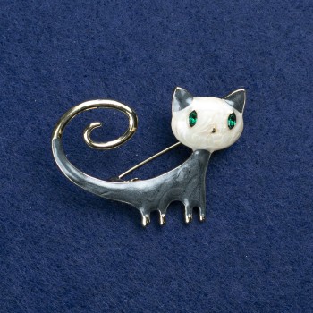 Saldi! Spilla Gattino in metallo dorato, smalto e strass 44×32 mm +