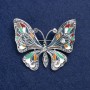 Spilla farfalla in metallo argentato, smalto e strass 54×45 mm +