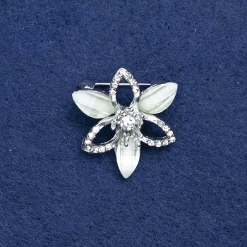 Spilla a fiore in metallo argentato con cristalli e strass bianchi, Ø 27 mm +