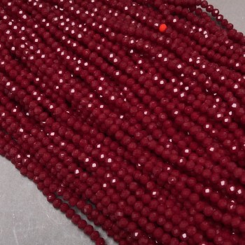 Perline cristallo boemo su filo rosso scuro opache, rondelle sfaccettate, diametro 3,5×3 mm, lunghezza 36–38 cm