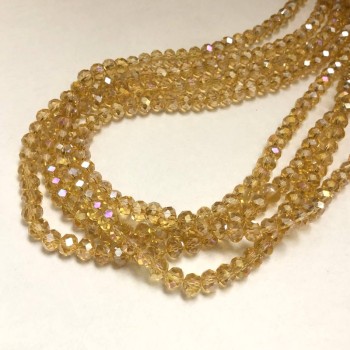 Perle di Cristallo Ceco su filo, arancione pesca trasparenti con leggeri riflessi di benzina, rondelle sfaccettate, diametro 6x4,5 mm, lunghezza 38-40 cm