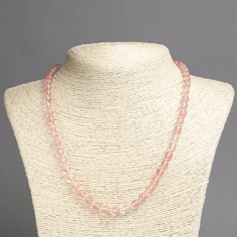 Collana in calcedonio sintetico, palline lisce da 6 mm (±), lunghezza 45 cm+