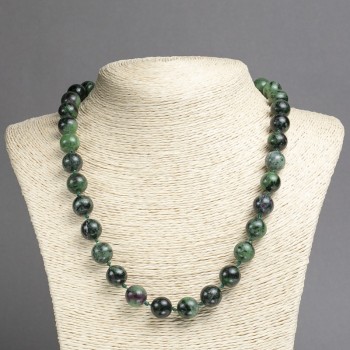 Collana di zoisite naturale con palline lisce, diametro 12 mm ±, lunghezza 45 cm ±