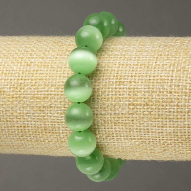 Braccialetto elastico Occhio di gatto verde sfere lisce, diametro 12 mm+