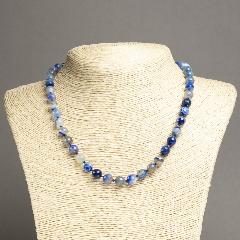 Collana in agata blu sfaccettata, perle da 8 mm, lunghezza 45 cm ±