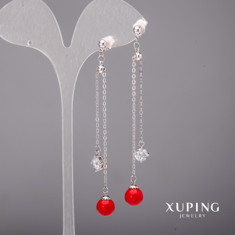 Orecchini Xuping con perle di Maiorca e pietre bianche, rodio 8×80 mm