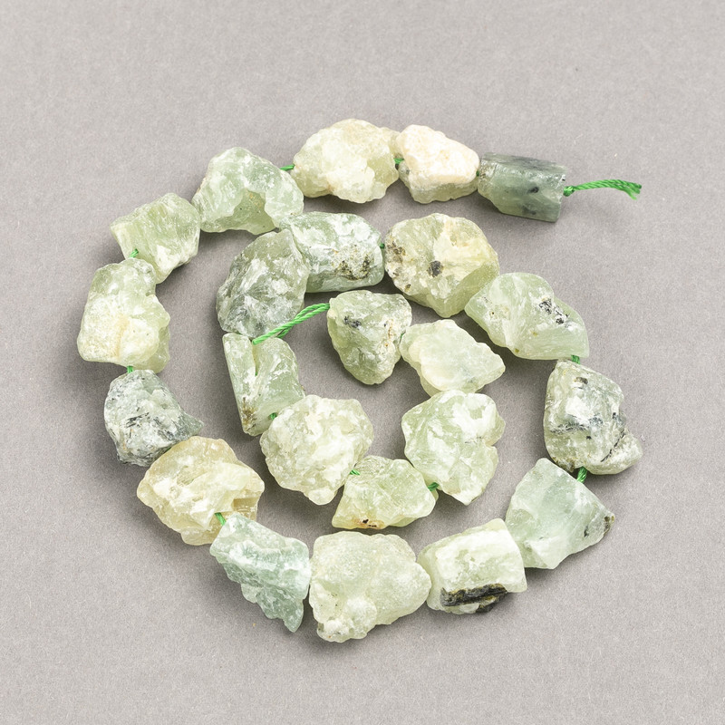 Perline di prehnite grezzo su filo, dimensione 16×12 mm (±), lunghezza 41 cm