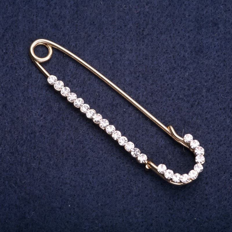 Spilla con strass bianchi, metallo giallo 70×16 mm