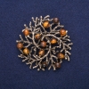Spilla-pendente «Ramoscelli» con pietra naturale Occhio di tigre, metallo dorato 60 mm