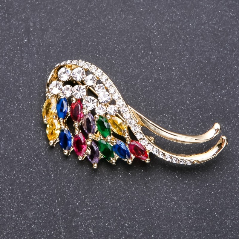 Spilla con strass multicolori 55×25 mm metallo dorato