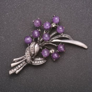 Spilla con ametista naturale, «Bouquet», colore metallo grigio, 70×37 mm