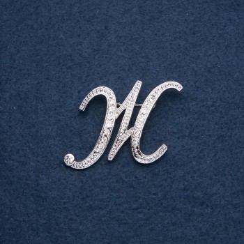 Spilla iniziale lettera 'Zh' 43×36 mm, colore metallo argento
