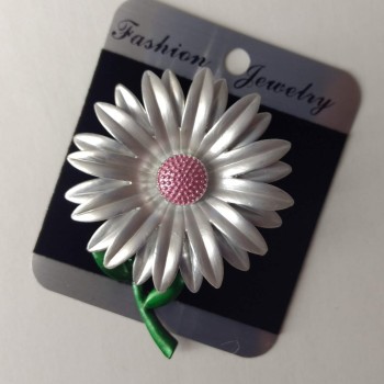 Spilla 'Fiore' smalto colore grigio-rosa-verde 64×49 mm