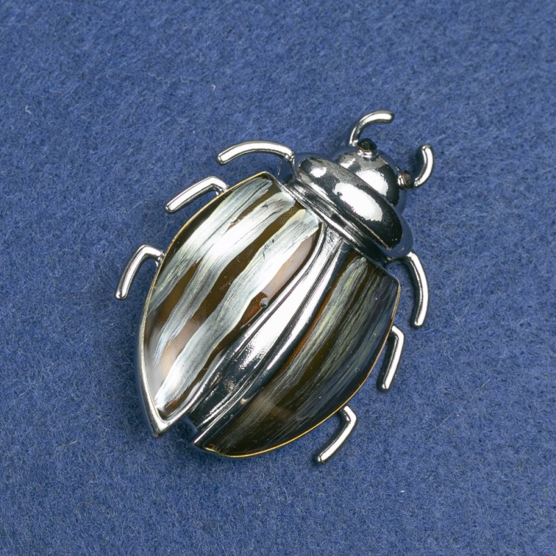 Spilla Insetto argentea con smalti e strass neri 58x24 mm +