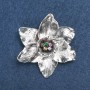 Spilla Fiore, metallo argentato, strass multicolori, 50 mm +