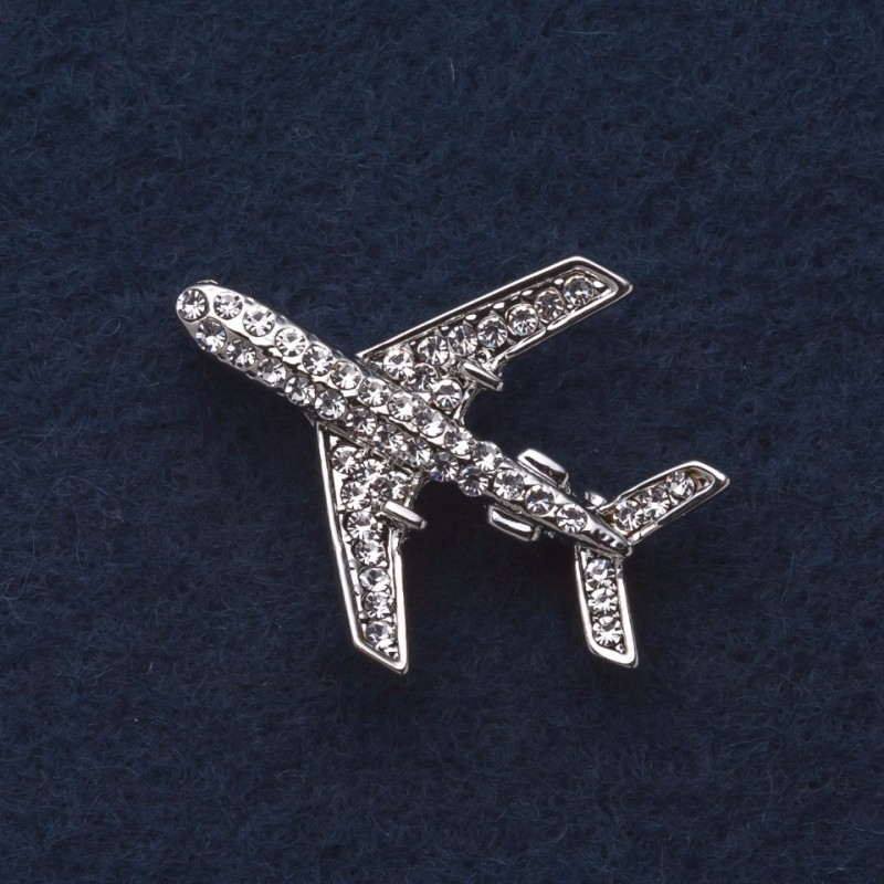 Spilla «Aereo» 3x3 cm strass, metallo grigio