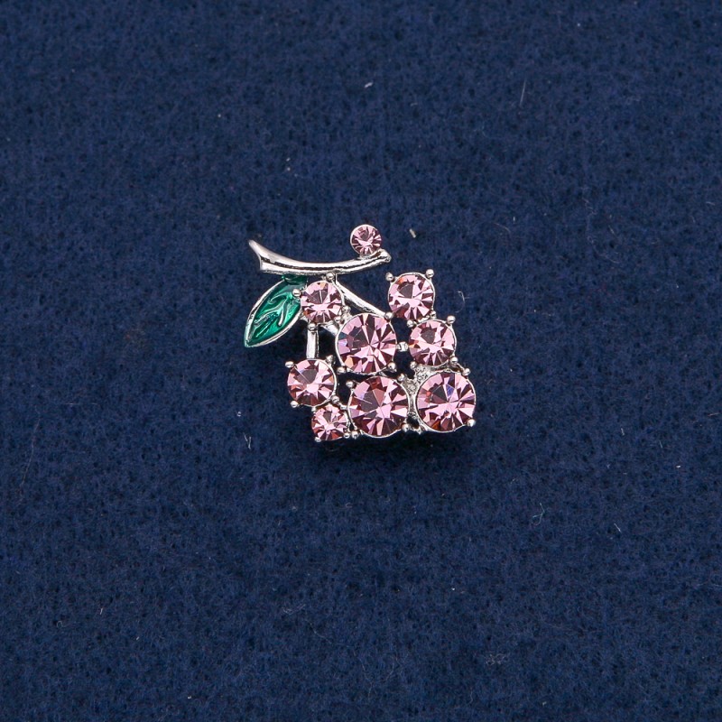 Spilla-pendente «Uva», metallo argentato con pietre rosa 29×20 mm +