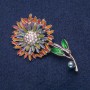 Spilla Fiore in metallo argentato con smalti multicolori e strass 61x33 mm