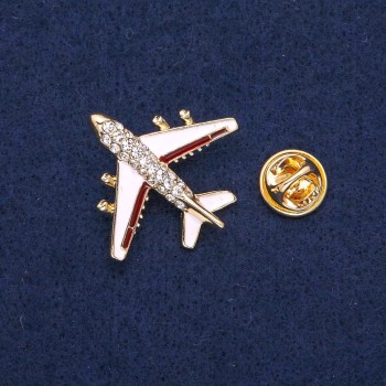 Spilla «Aereo» 27×30 mm striscia marrone, colore metallo «oro»