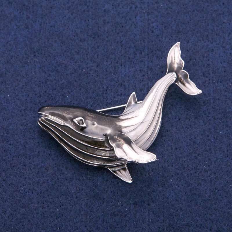 Spilla-pendente Gatto con smalto nero e grigio, metallo argentato 43×55 mm