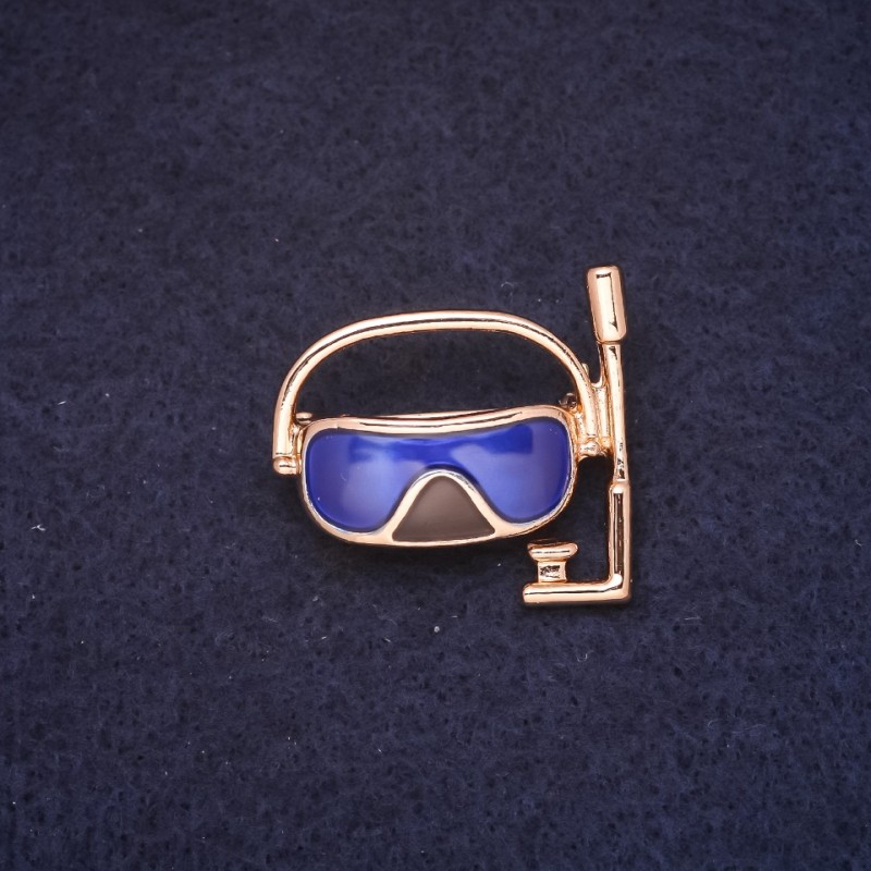 Spilla Maschera 30x28mm smalto marrone e blu e metallo dorato
