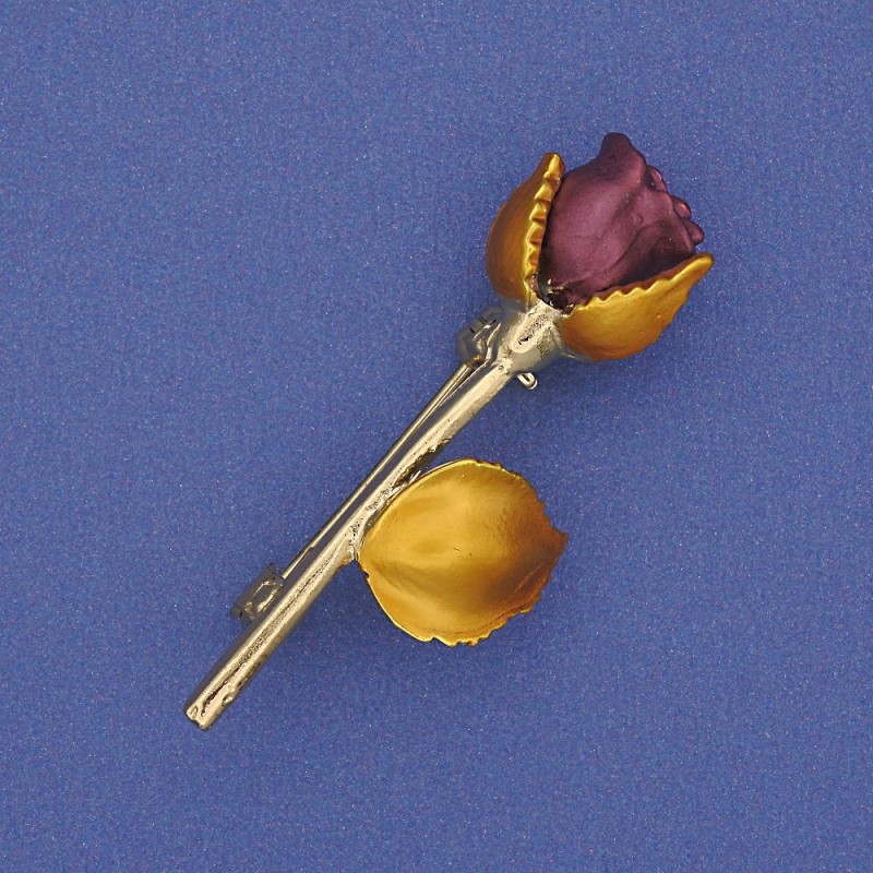 Spilla Rosa Borgogna e Giallo con smalto e metallo dorato 42×16 mm