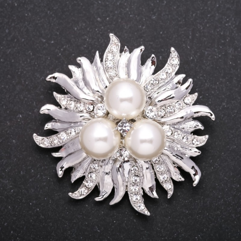 Spilla di perle Fiore colore 'argento bianco' 50mm