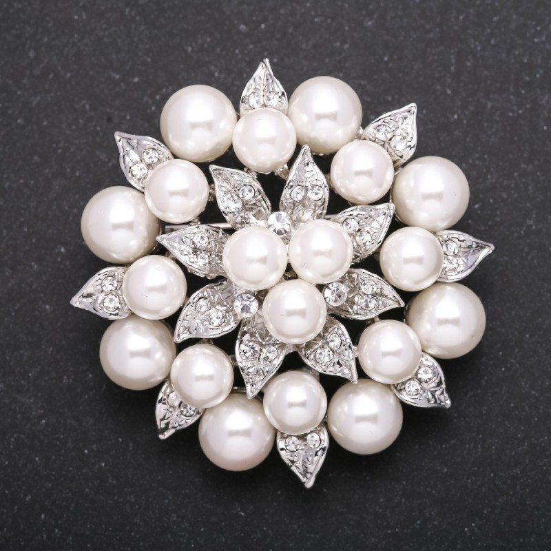 Spilla di perla Fiore colore bianco-argento 55 mm