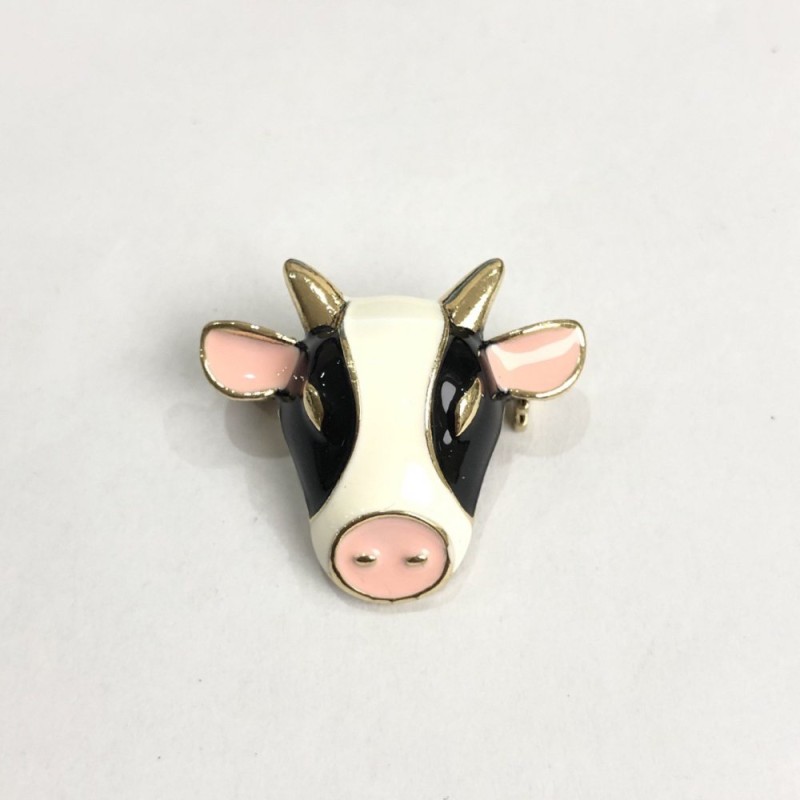 Spilla Testa di Toro con smalto, metallo dorato 25×28 mm