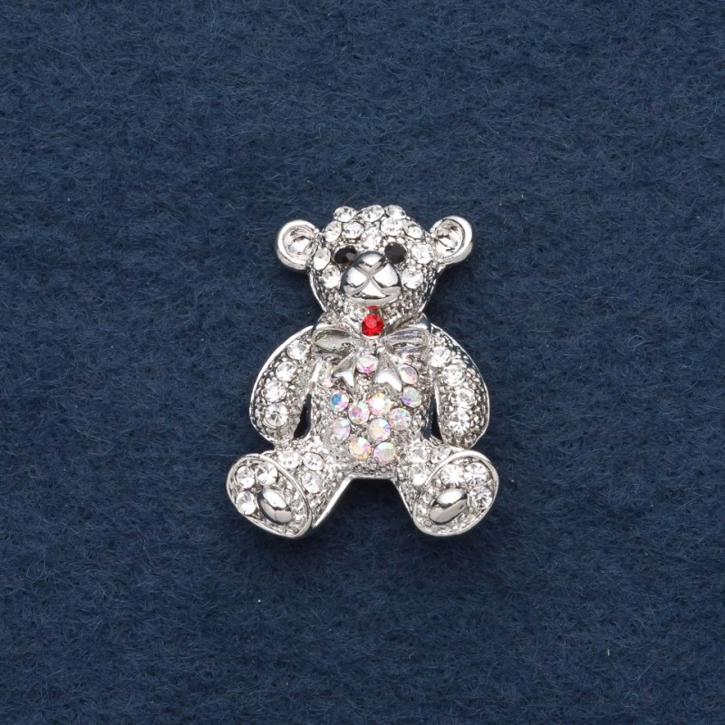 Spilla «Orsetto» 3×2 cm metallo grigio, strass camaleonte
